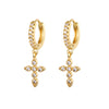 Retro Cross Oval Lightning Copper Gold Plated Inlay Zircon Drop Earrings 1 Pair