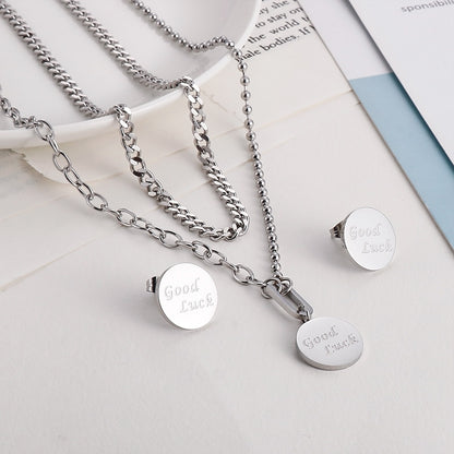 Fashion Letter Titanium Steel Plating Earrings Necklace
