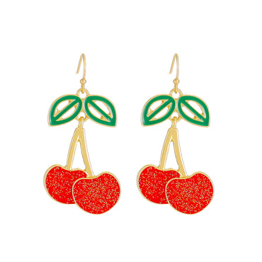 Fashion Cherry Alloy Enamel Hollow Out Women's Drop Earrings 1 Pair