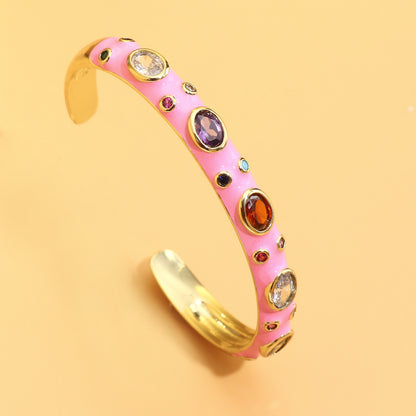 Ethnic Style Oval Copper Enamel Zircon Bangle 1 Piece