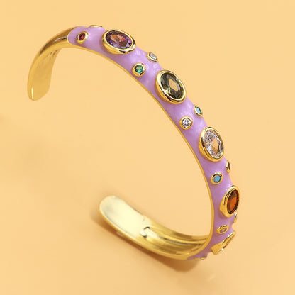 Ethnic Style Oval Copper Enamel Zircon Bangle 1 Piece