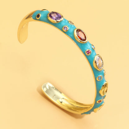 Ethnic Style Oval Copper Enamel Zircon Bangle 1 Piece