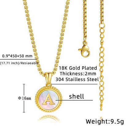 Fashion Letter Stainless Steel Inlay Shell Pendant Necklace 1 Piece