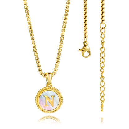 Casual Modern Style Letter Stainless Steel Plating Inlay Shell 18k Gold Plated Pendant Necklace