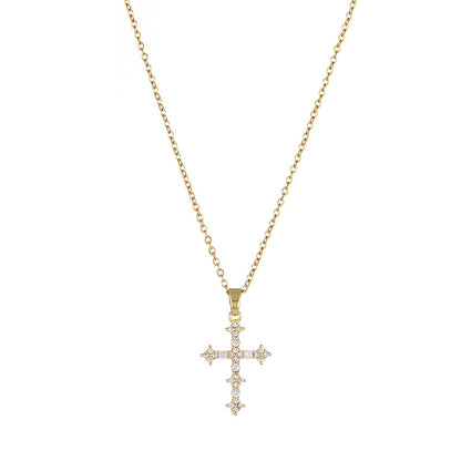 Retro Cross Stainless Steel Inlay Rhinestones Pendant Necklace