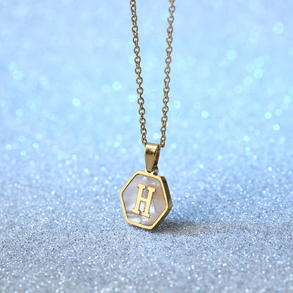 Simple Style Hexagon Letter Stainless Steel Inlaid Shell Necklace 1 Piece