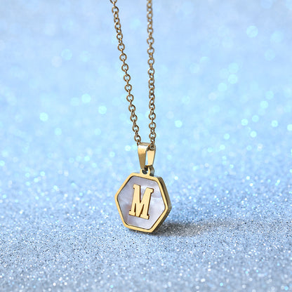 Simple Style Hexagon Letter Stainless Steel Inlaid Shell Necklace 1 Piece