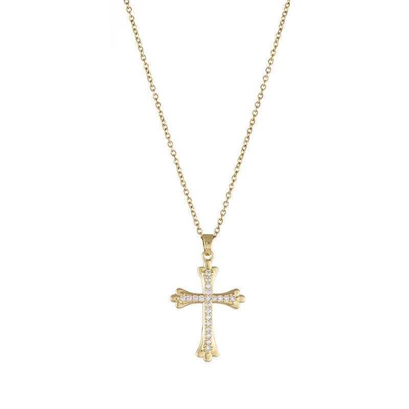 Fashion Cross Stainless Steel Inlaid Zircon Necklace