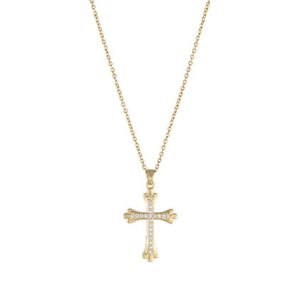 Fashion Cross Stainless Steel Inlaid Zircon Necklace