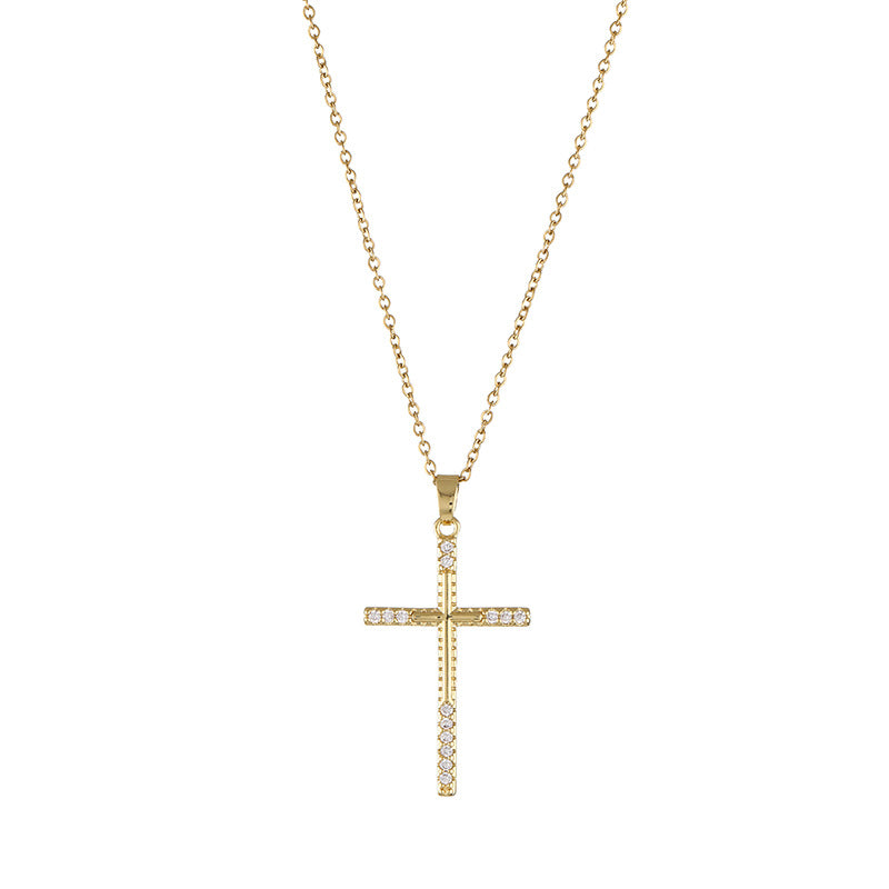 Retro Cross Stainless Steel Inlaid Zircon Necklace