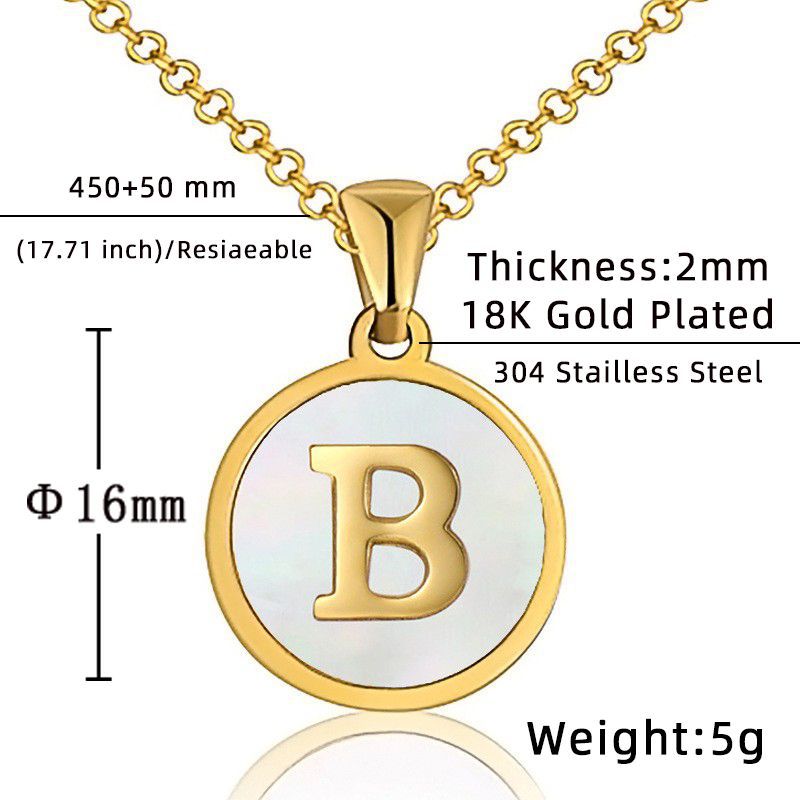 Fashion Round Letter Titanium Steel Inlaid Shell Pendant Necklace