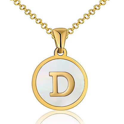 Fashion Round Letter Titanium Steel Inlaid Shell Pendant Necklace