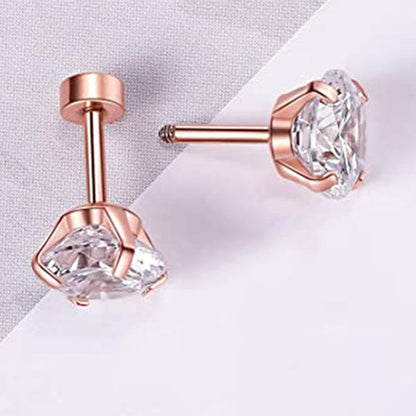 Fashion Geometric Stainless Steel Inlay Zircon Ear Studs 1 Pair