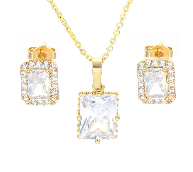 Retro Square Copper Plating Inlay Zircon Women's Earrings Necklace 1 Set