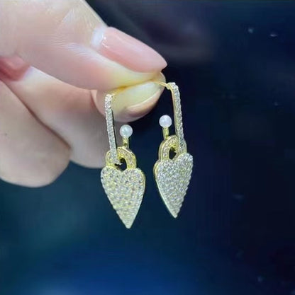 Fashion Heart Shape Copper Plating Inlay Zircon Drop Earrings 1 Pair