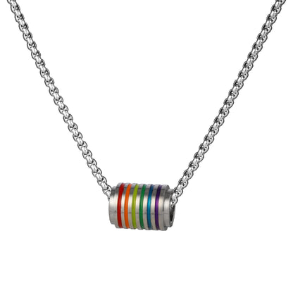 Retro Round Rainbow Titanium Steel Inlay Glass Necklace 1 Piece