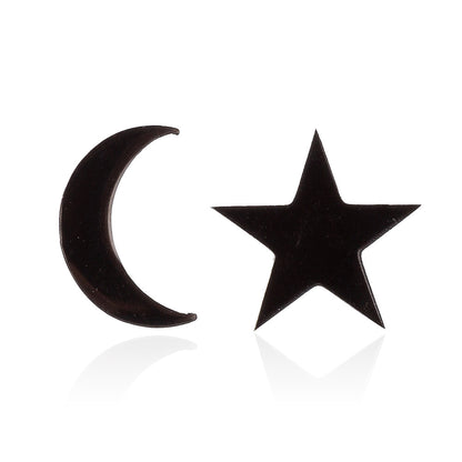 Fashion Star Moon Stainless Steel Asymmetrical Plating Ear Studs 1 Pair