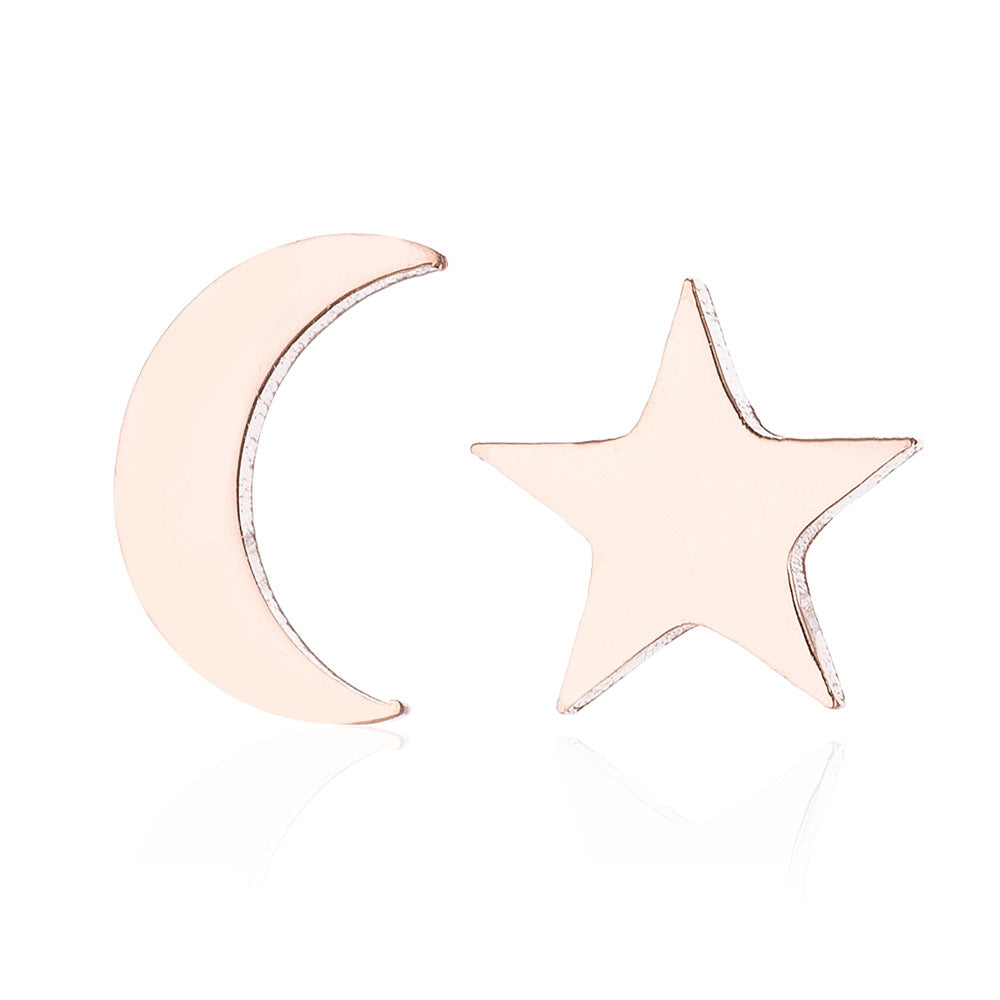 Fashion Star Moon Stainless Steel Asymmetrical Plating Ear Studs 1 Pair