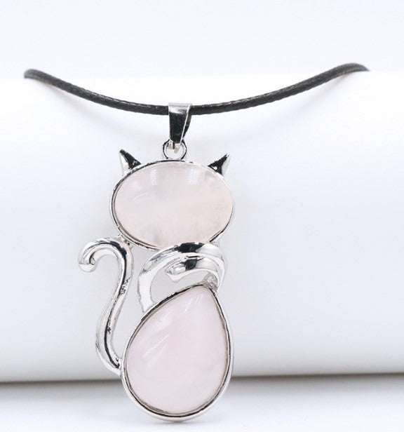 Cute Cat Crystal Polishing Pendant Necklace