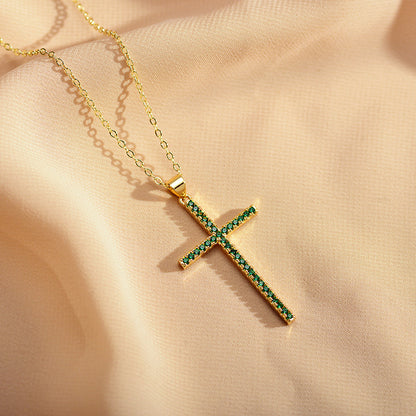 Modern Style Cross Copper Inlay Zircon Pendant Necklace