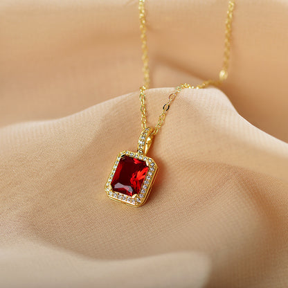 Glam Shiny Square Copper Plating Inlay Zircon Pendant Necklace