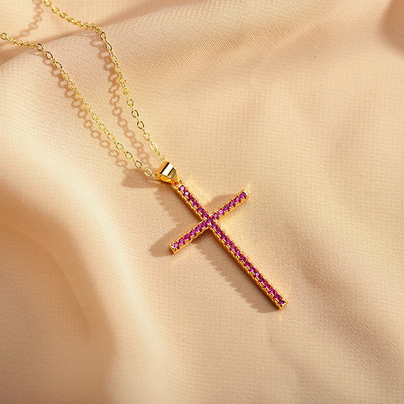 Fashion Cross Copper Gold Plated Zircon Necklace 1 Piece