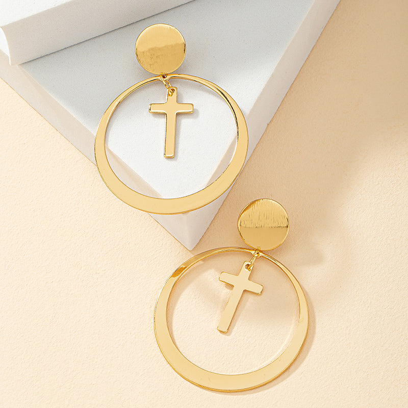 Retro Cross Circle Alloy Plating Women's Drop Earrings 1 Pair