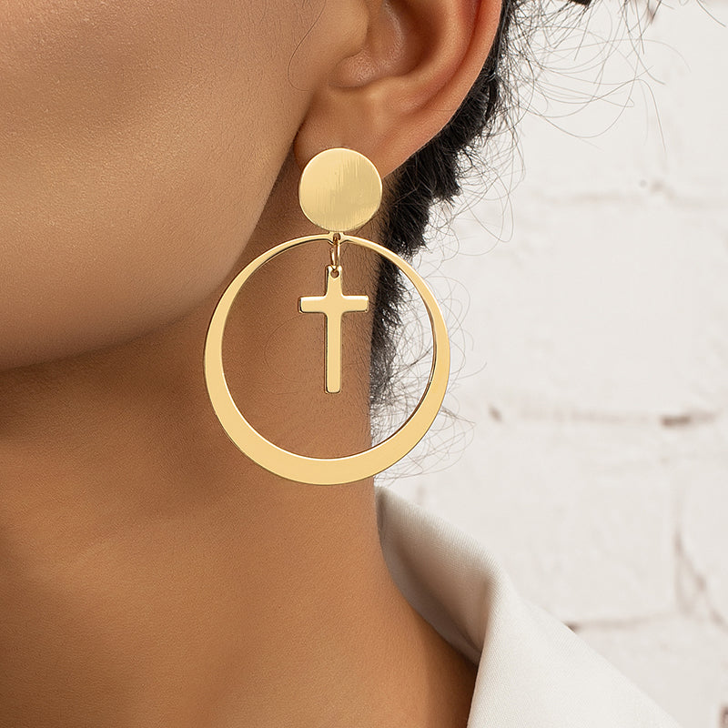 Retro Cross Circle Alloy Plating Women's Drop Earrings 1 Pair