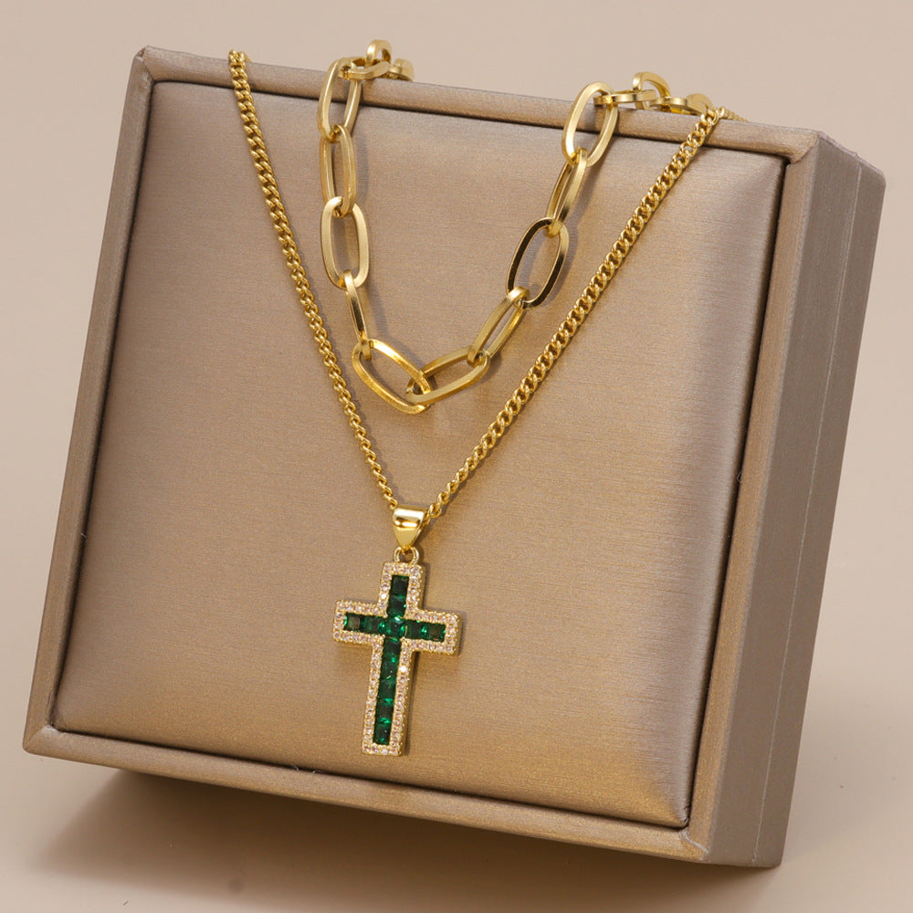 Fashion Cross Stainless Steel Plating Zircon Layered Necklaces 1 Piece