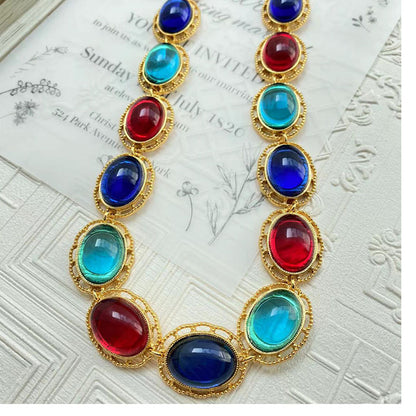 Retro Oval Alloy Gold Plated Glass Women's Necklace