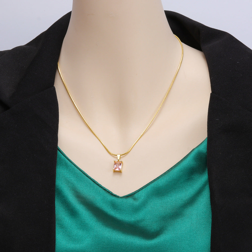 Simple Style Geometric Stainless Steel Inlay Zircon Pendant Necklace