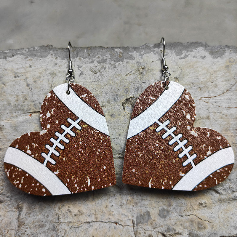 1 Pair Retro Heart Shape Basketball Football Pu Leather Earrings