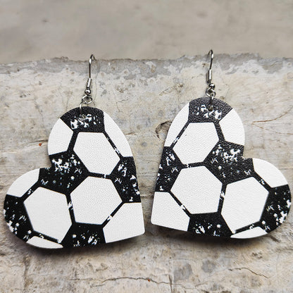 1 Pair Retro Heart Shape Basketball Football Pu Leather Earrings