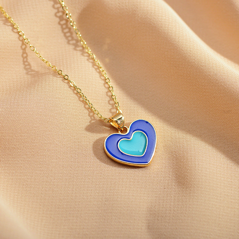 Cute Simple Style Heart Shape Copper Enamel Plating Pendant Necklace