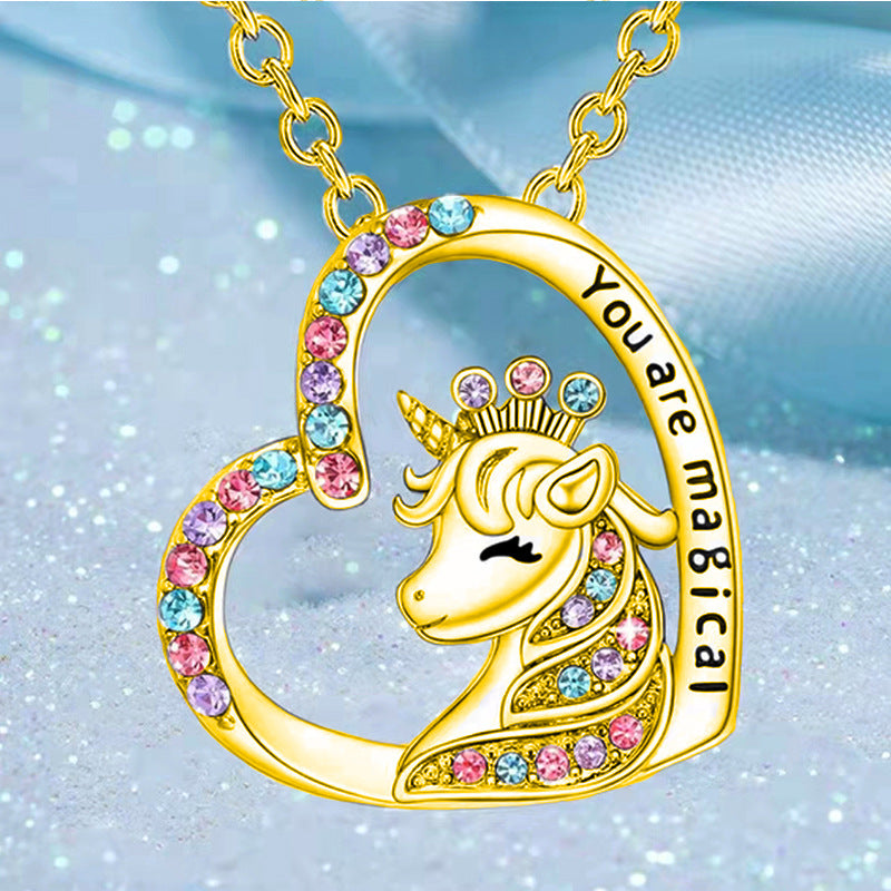 Fashion Unicorn Alloy Hollow Out Inlay Rhinestones Women's Pendant Necklace 1 Piece