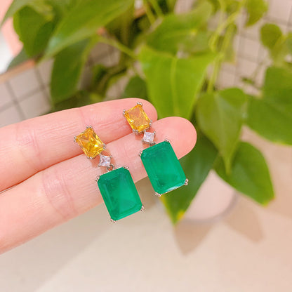 Retro Square Copper Gold Plated Inlay Zircon Drop Earrings 1 Pair