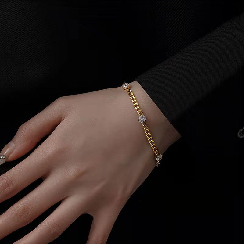 Fashion Round Titanium Steel Inlaid Zircon Bracelets 1 Piece