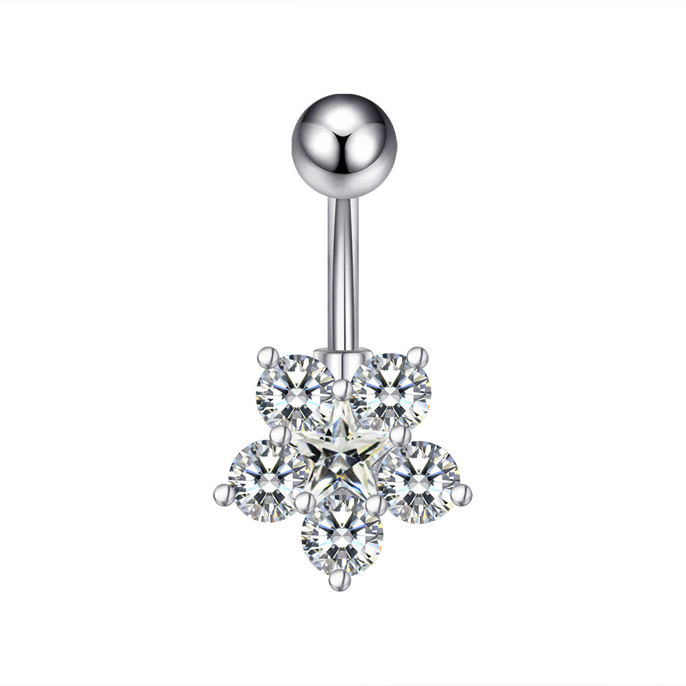 Fashion Heart Shape Flower Butterfly Stainless Steel Plating Inlay Zircon Belly Ring 1 Piece