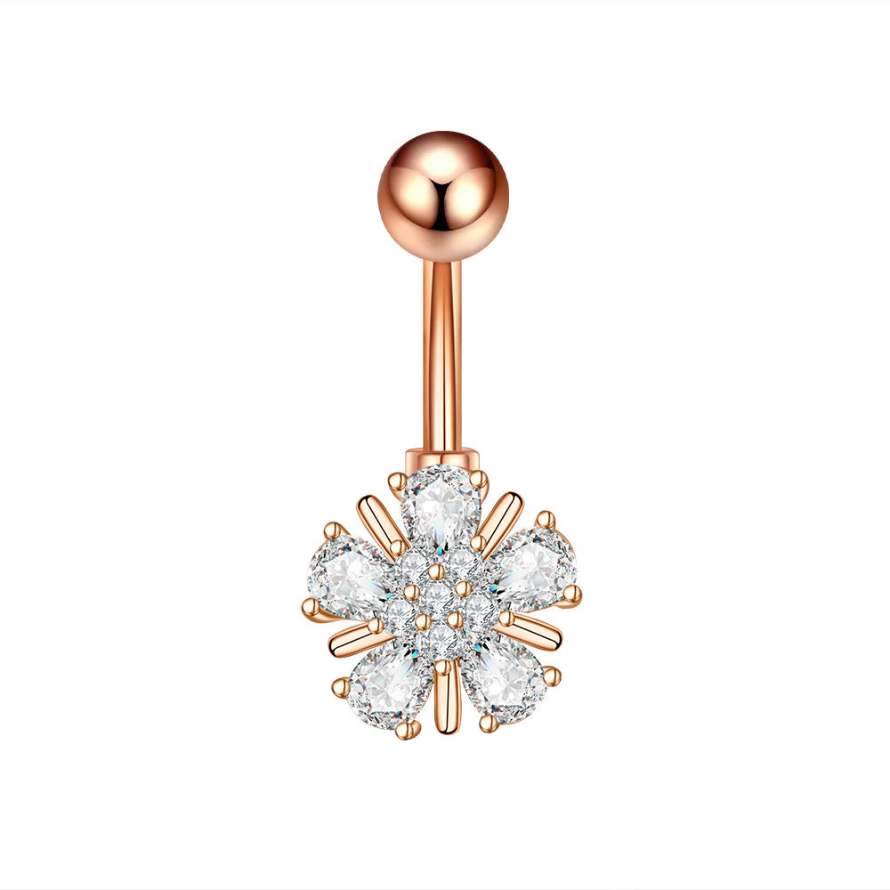 Fashion Heart Shape Flower Butterfly Stainless Steel Plating Inlay Zircon Belly Ring 1 Piece