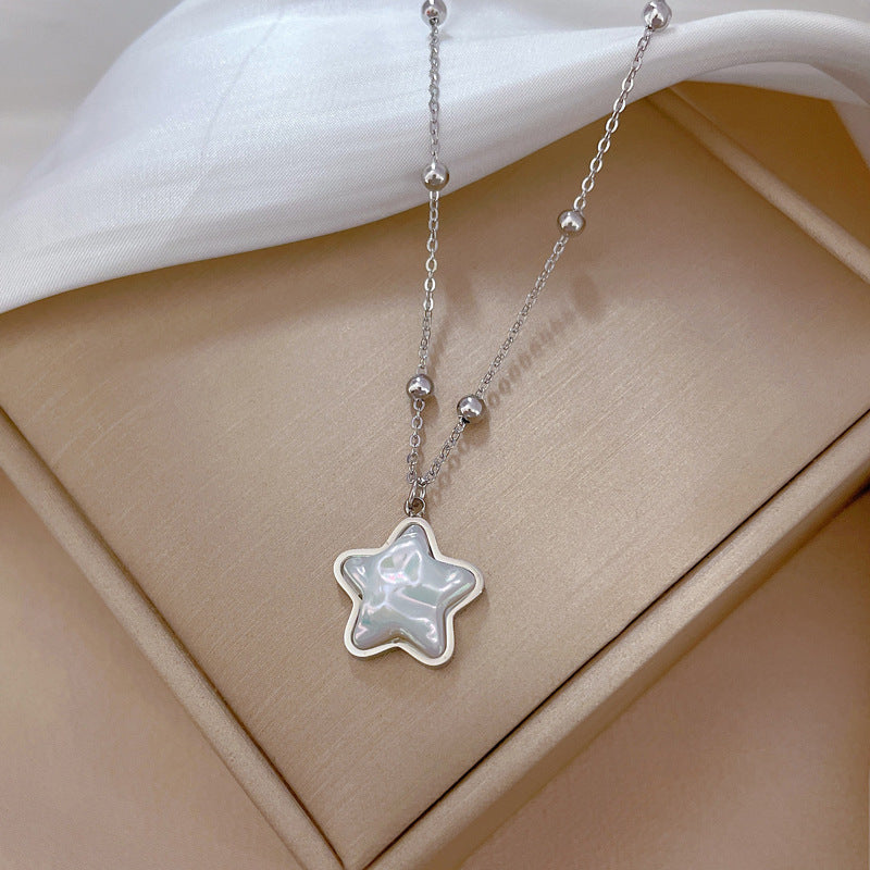 Fashion Pentagram Titanium Steel Plating Inlay Shell Pendant Necklace