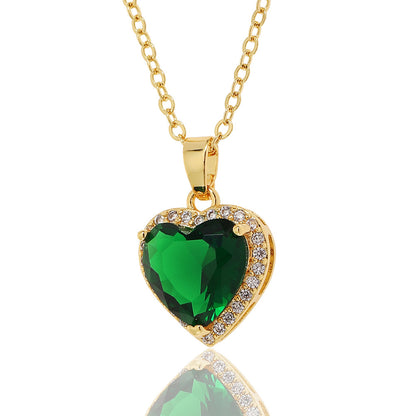 Sweet Heart Shape Copper Gold Plated Zircon Pendant Necklace