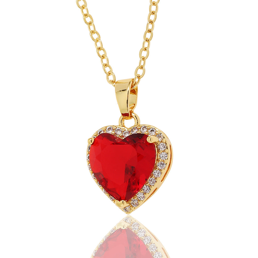 Sweet Heart Shape Copper Gold Plated Zircon Pendant Necklace