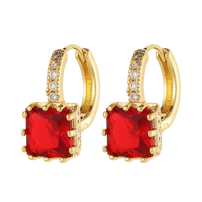 Fashion Square Copper Gold Plated Zircon Earrings 1 Pair