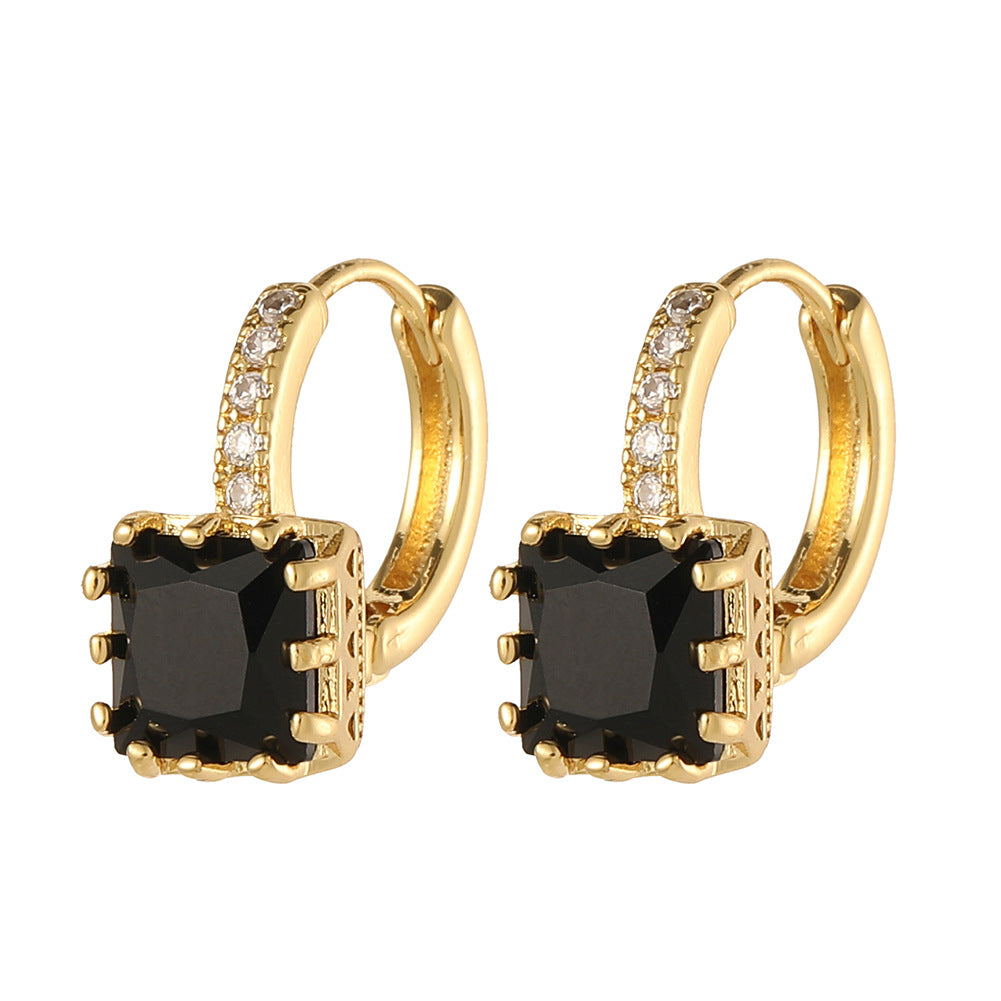 Fashion Square Copper Gold Plated Zircon Earrings 1 Pair