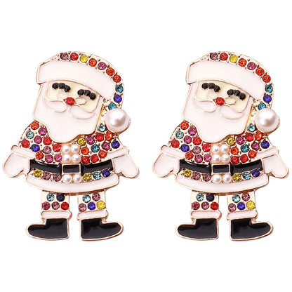 1 Pair Fashion Christmas House Christmas Tree Bow Knot Inlay Alloy Rhinestones Ear Studs