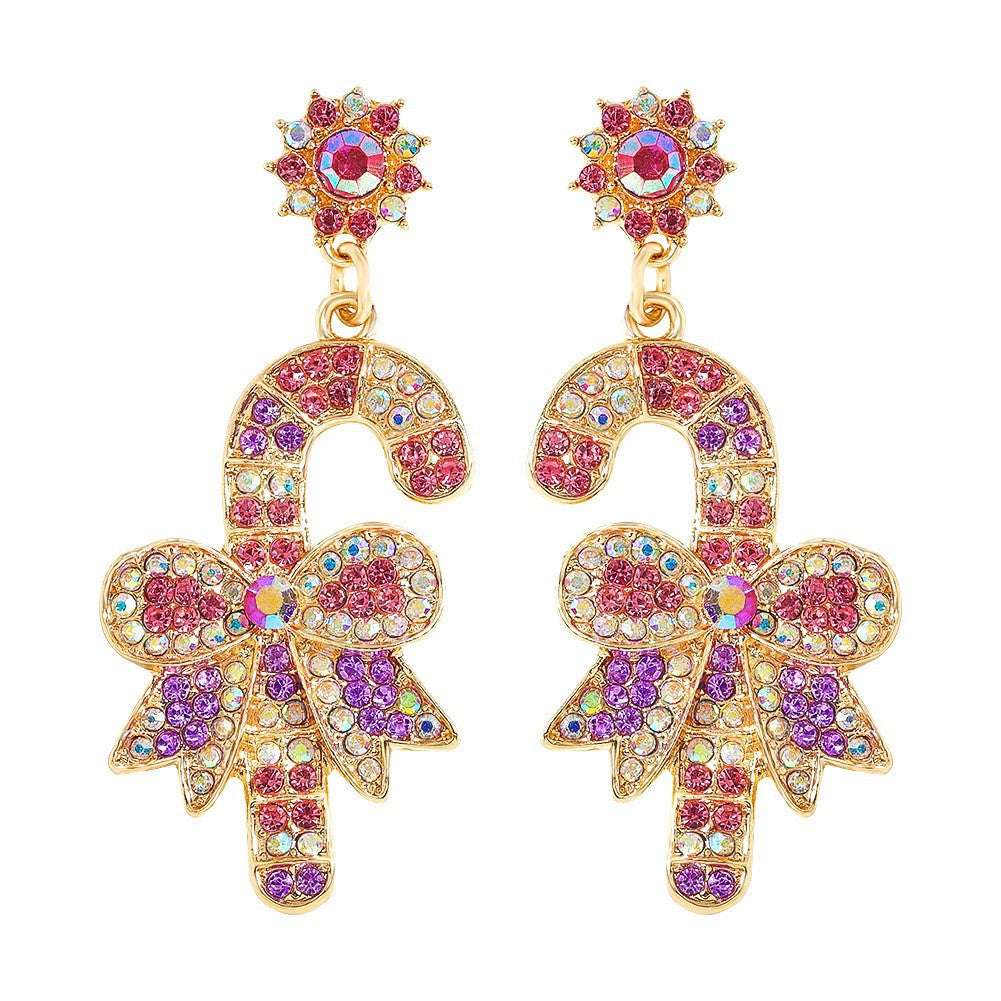 1 Pair Fashion Christmas House Christmas Tree Bow Knot Inlay Alloy Rhinestones Ear Studs