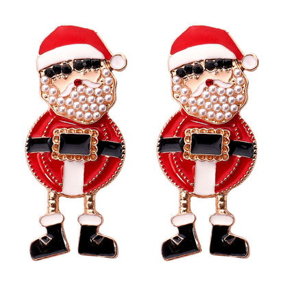 1 Pair Fashion Christmas House Christmas Tree Bow Knot Inlay Alloy Rhinestones Ear Studs