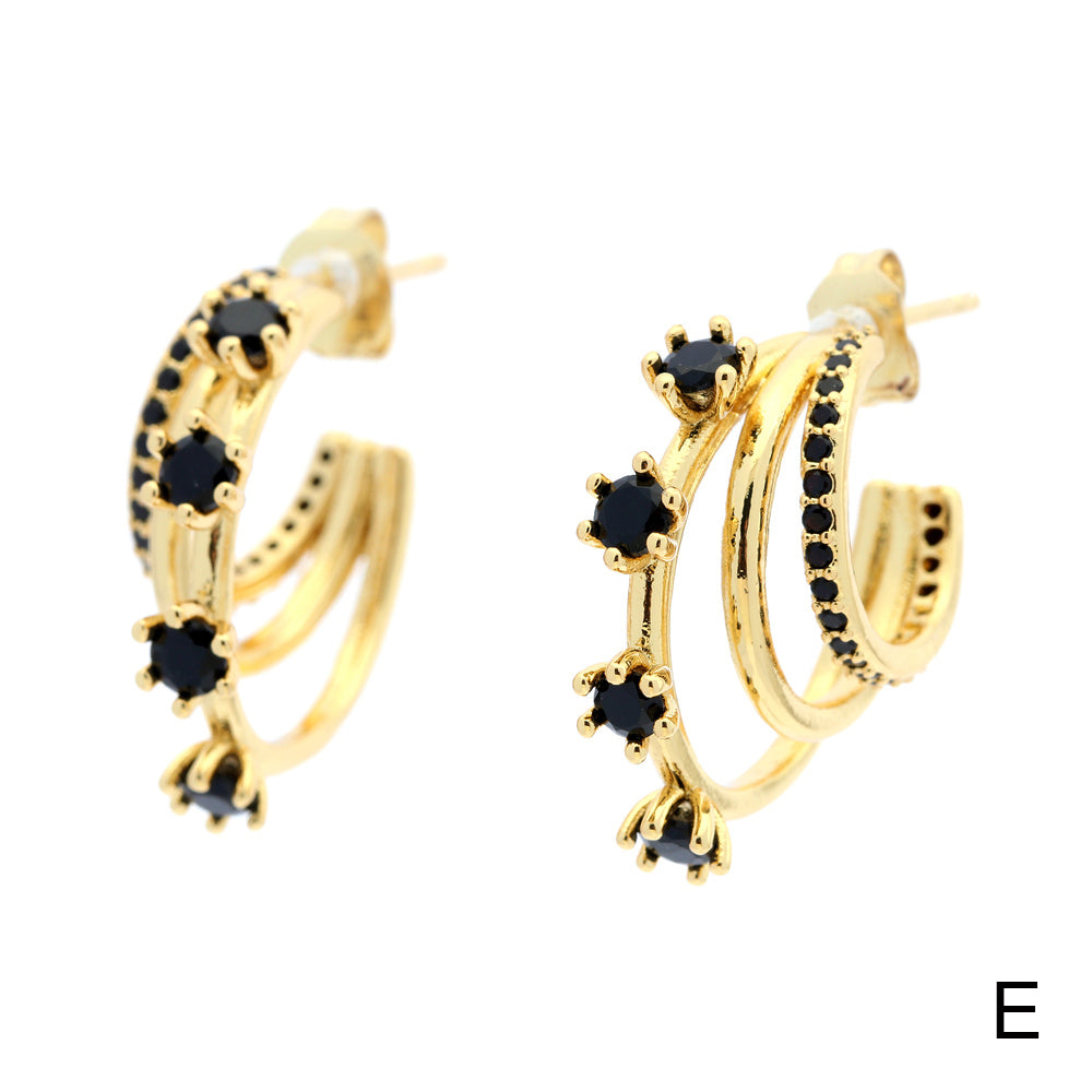 1 Pair Simple Style C Shape Gold Plated Copper Zircon Gold Plated Ear Studs