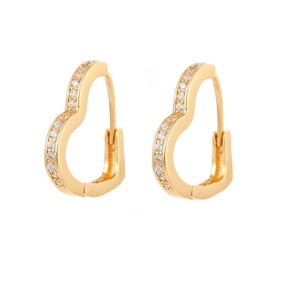 Elegant Heart Shape Copper Gold Plated Inlay Zircon Earrings 1 Pair