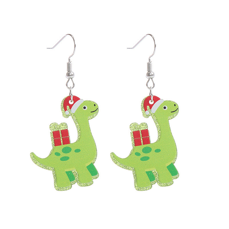 Fashion Dinosaur Arylic Printing Christmas Women's Drop Earrings 1 Pair